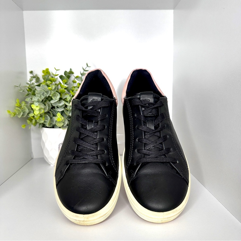 ECCO Women’s Soft VII Leather Elastic Lace Up Black Slip On Sneakers Size 8 - Picture 2 of 11